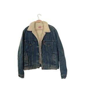 Vintage Levis Sherpa Trucker Jacket Mens 40R Denim Lined Made USA Western 90s